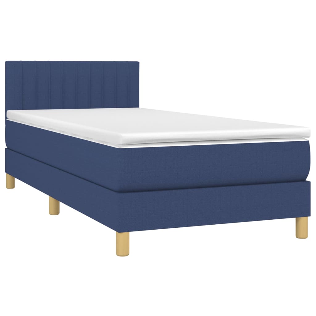 Krevet box spring s madracem LED plavi 100x200 cm od tkanine