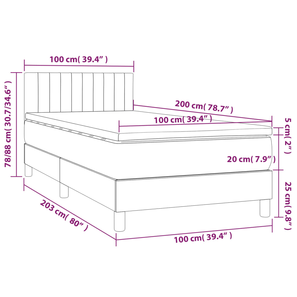 Krevet box spring s madracem LED plavi 100x200 cm od tkanine