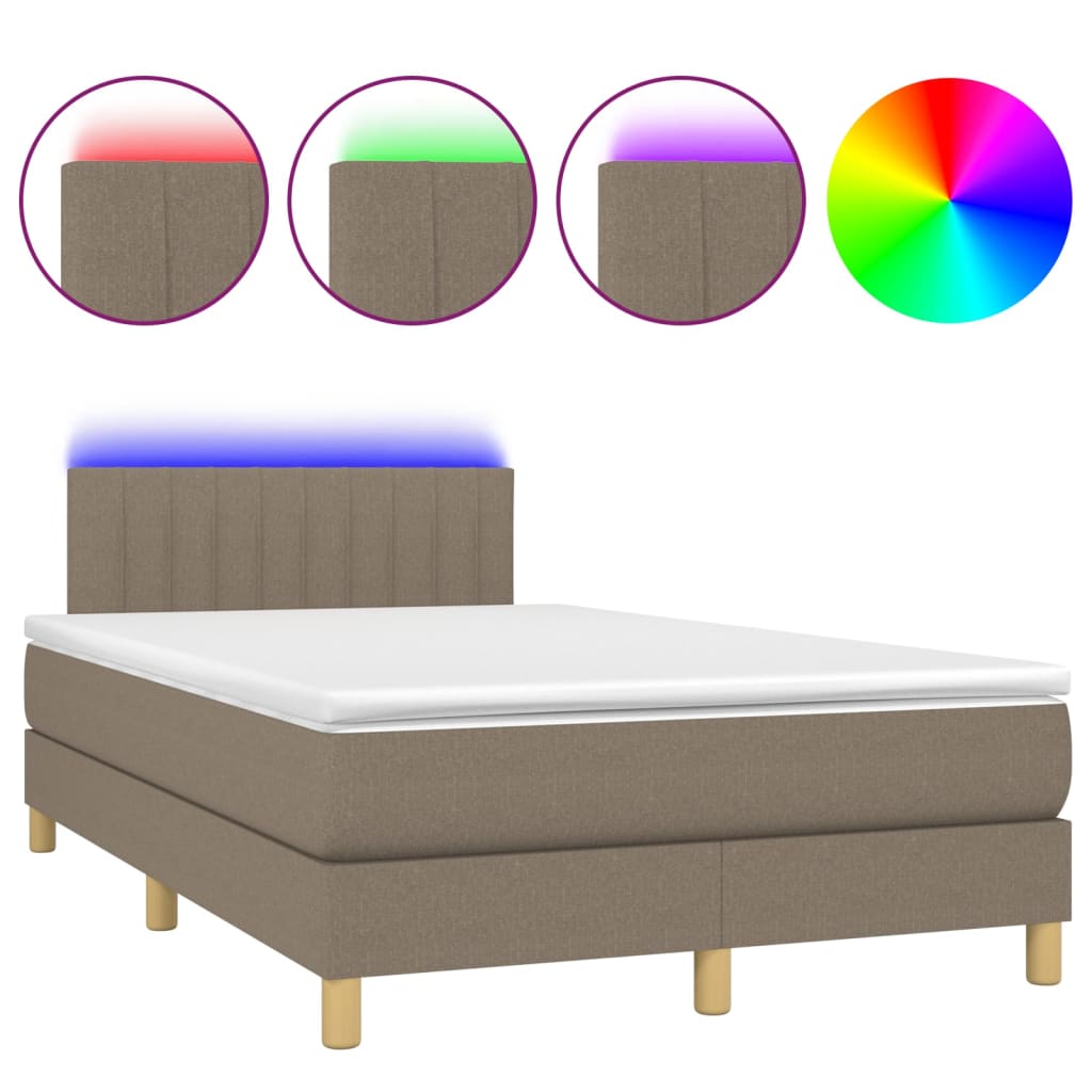 Krevet box spring s madracem LED smeđesivi 120 x 200 cm tkanina