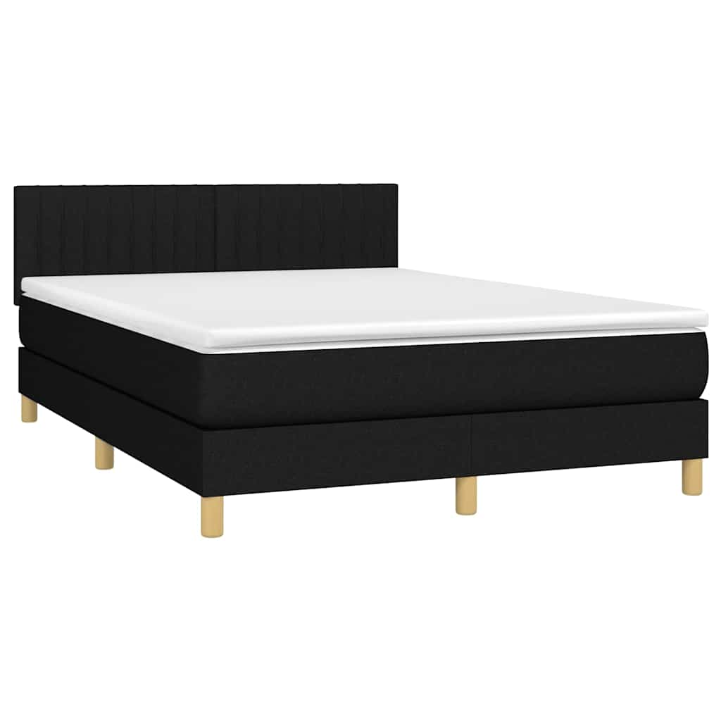 Krevet box spring s madracem LED crni 140x190 cm od tkanine