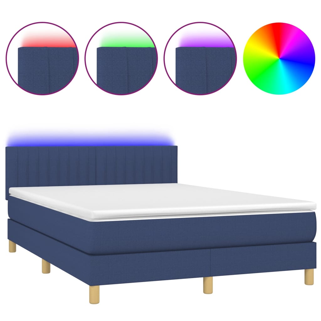 Krevet box spring s madracem LED plavi 140x190 cm od tkanine