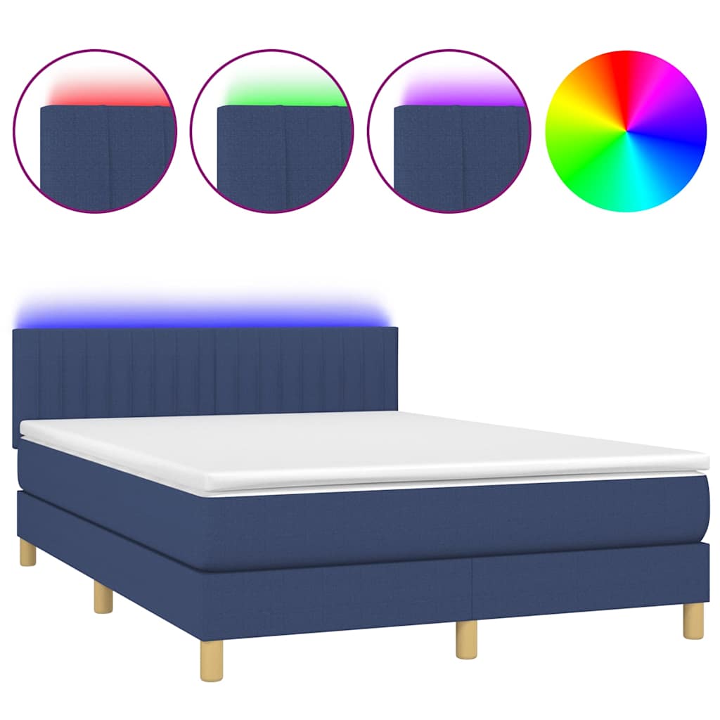 Krevet box spring s madracem LED plavi 140x190 cm od tkanine