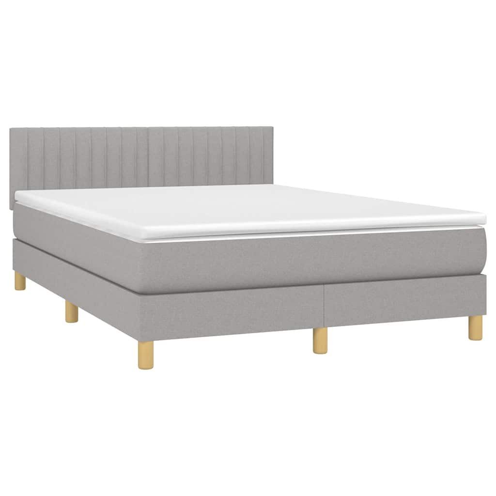 Krevet box spring s madracem LED svjetlosivi 140x200 cm tkanina