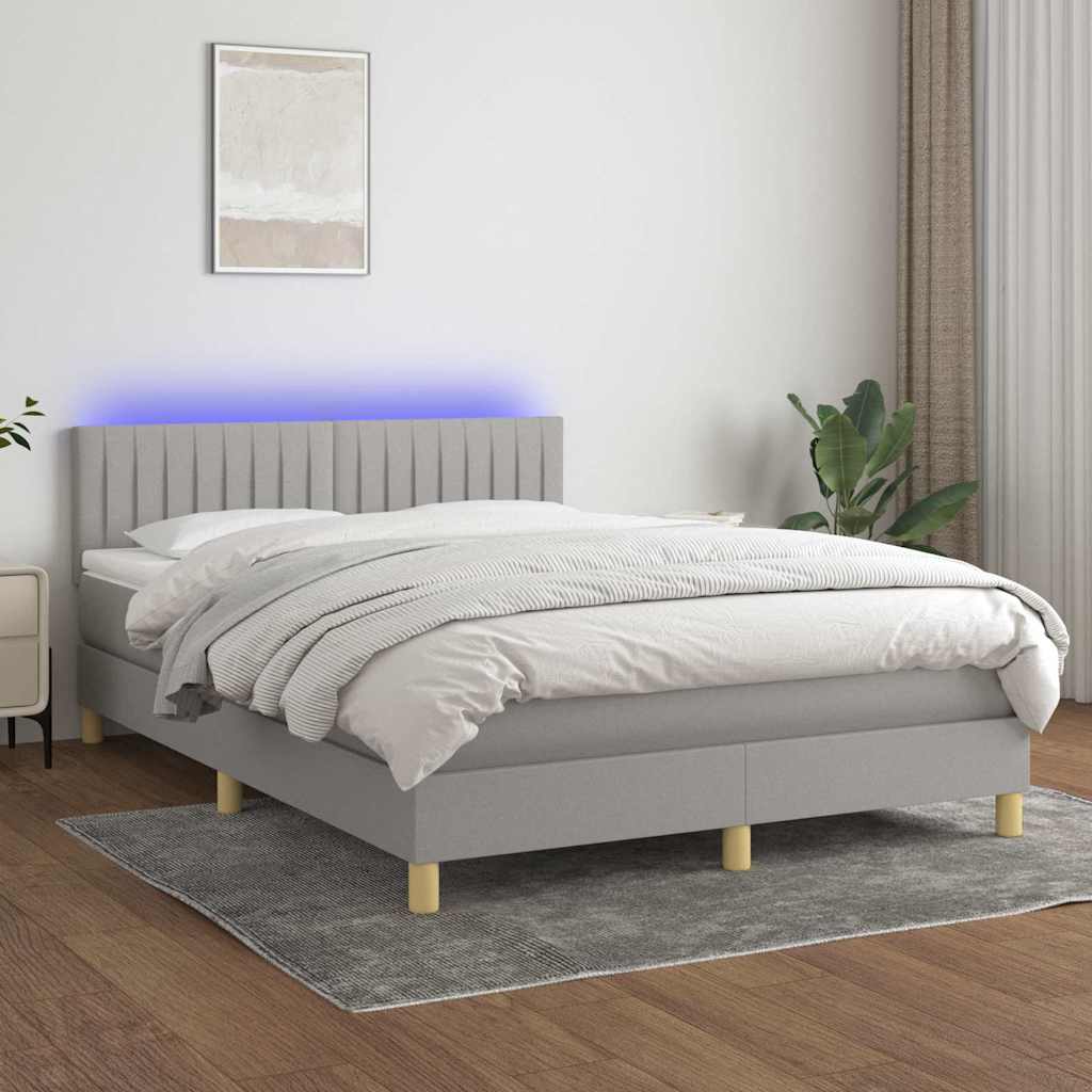Krevet box spring s madracem LED svjetlosivi 140x200 cm tkanina