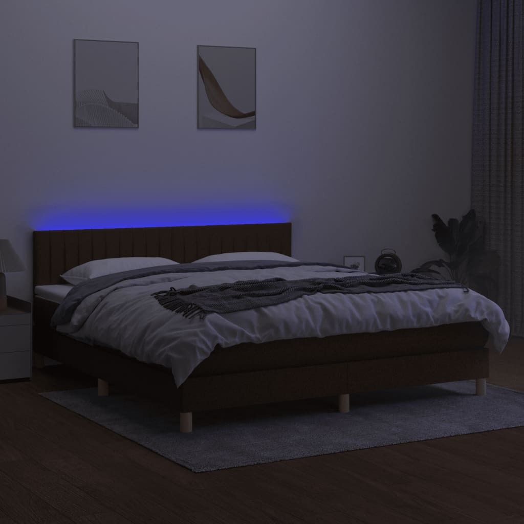 Krevet box spring s madracem LED tamnosmeđi 160x200 cm tkanina