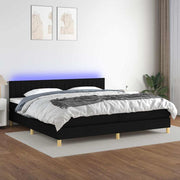 Krevet box spring s madracem LED crni 200x200 cm od tkanine
