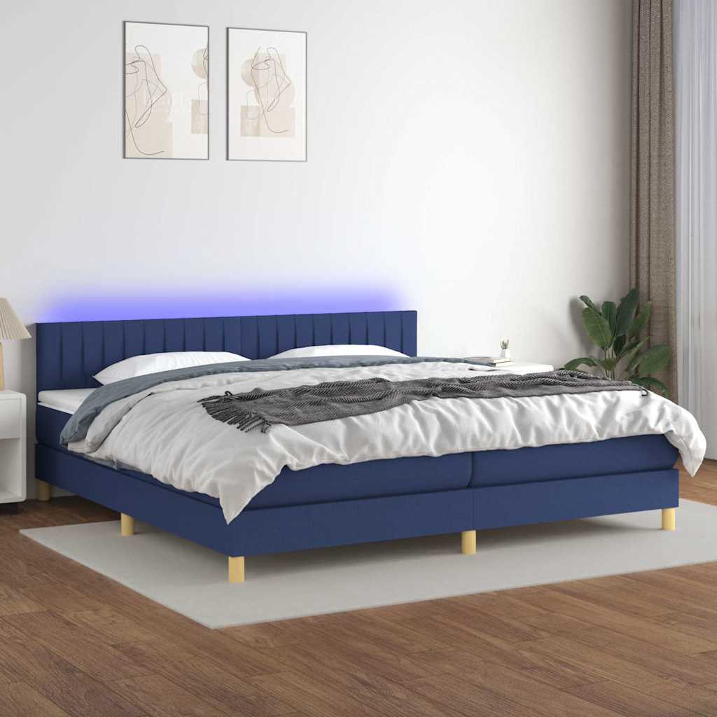 Krevet box spring s madracem LED plavi 200x200 cm od tkanine