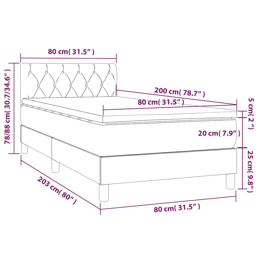 Krevet box spring s madracem LED tamnosmeđi 80 x 200 cm tkanina