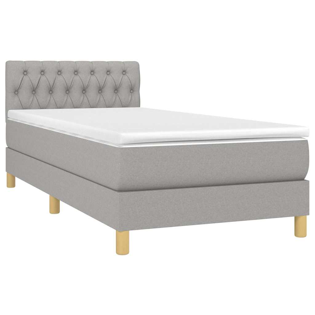 Krevet box spring s madracem LED svjetlosivi 90x190 cm tkanina