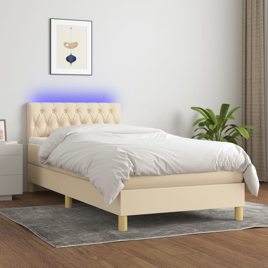 Krevet box spring s madracem LED krem 90x200 cm od tkanine