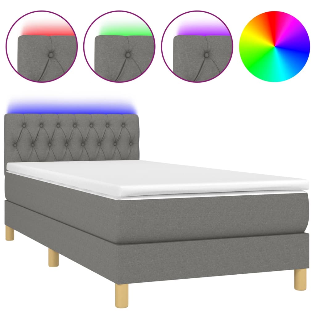 Krevet box spring s madracem LED tamnosivi 100x200 cm tkanina