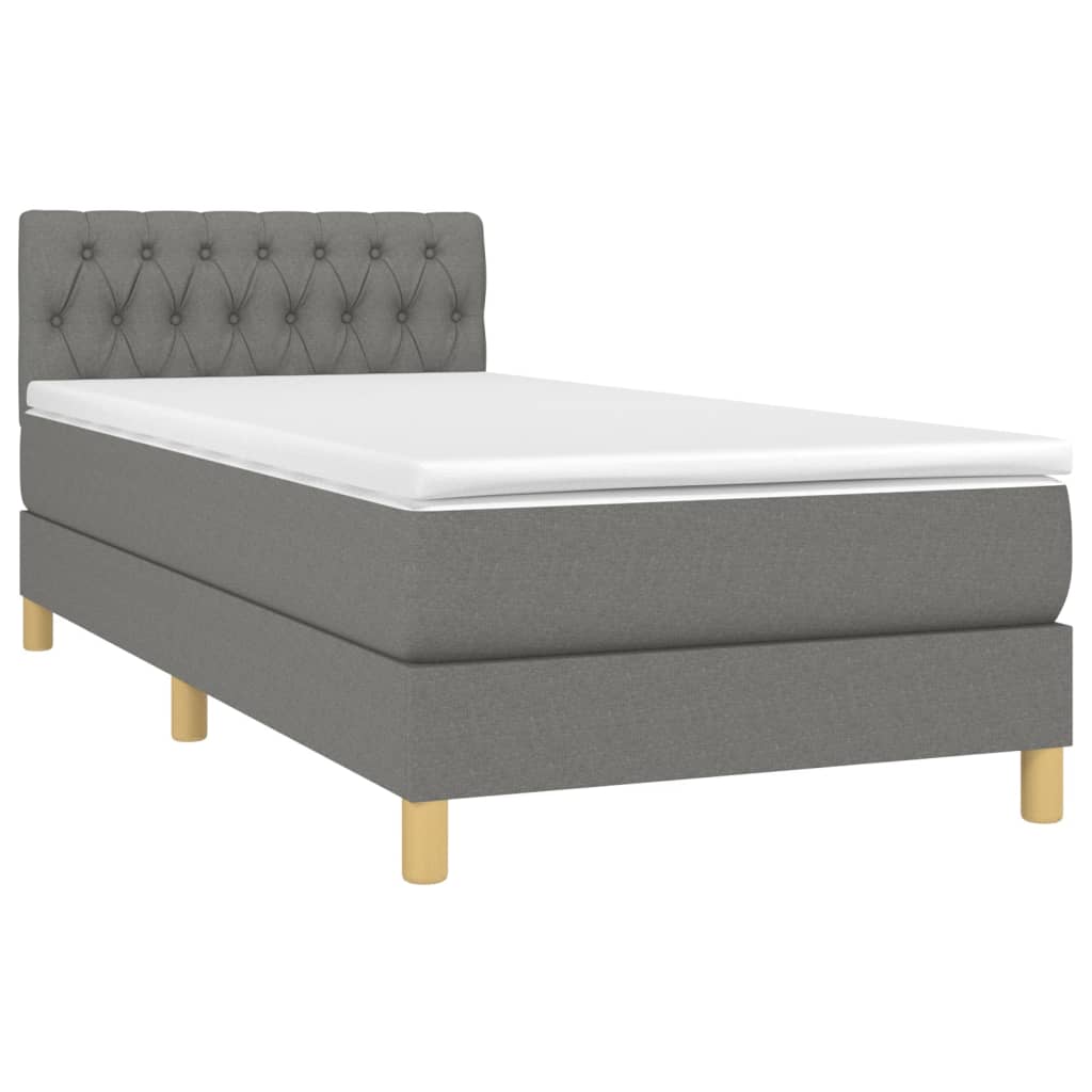 Krevet box spring s madracem LED tamnosivi 100x200 cm tkanina
