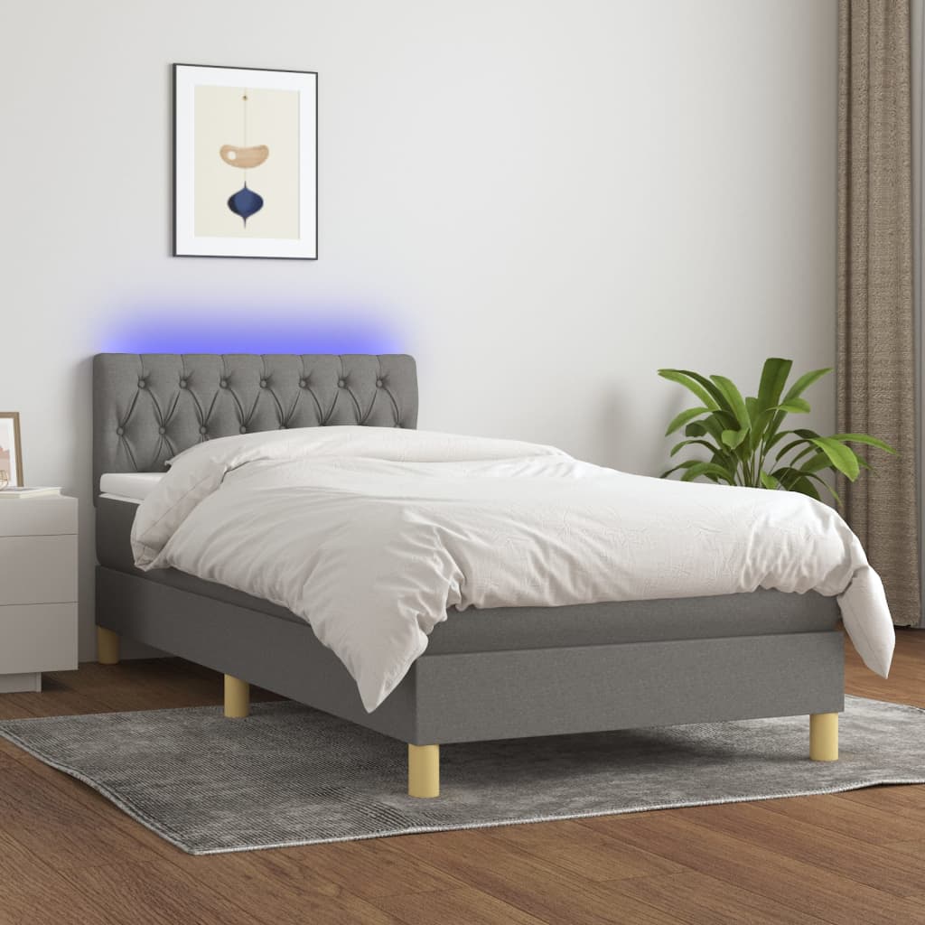Krevet box spring s madracem LED tamnosivi 100x200 cm tkanina