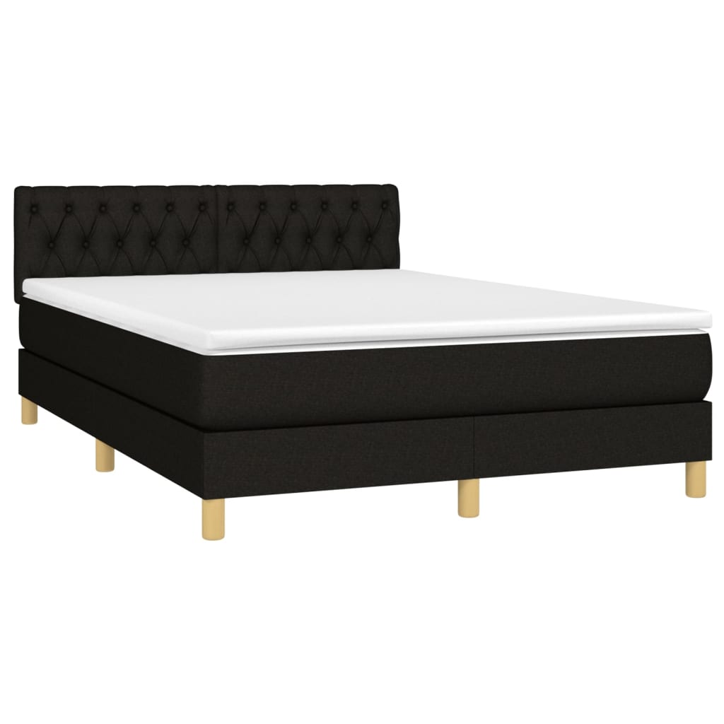 Krevet box spring s madracem LED crni 140x190 cm od tkanine
