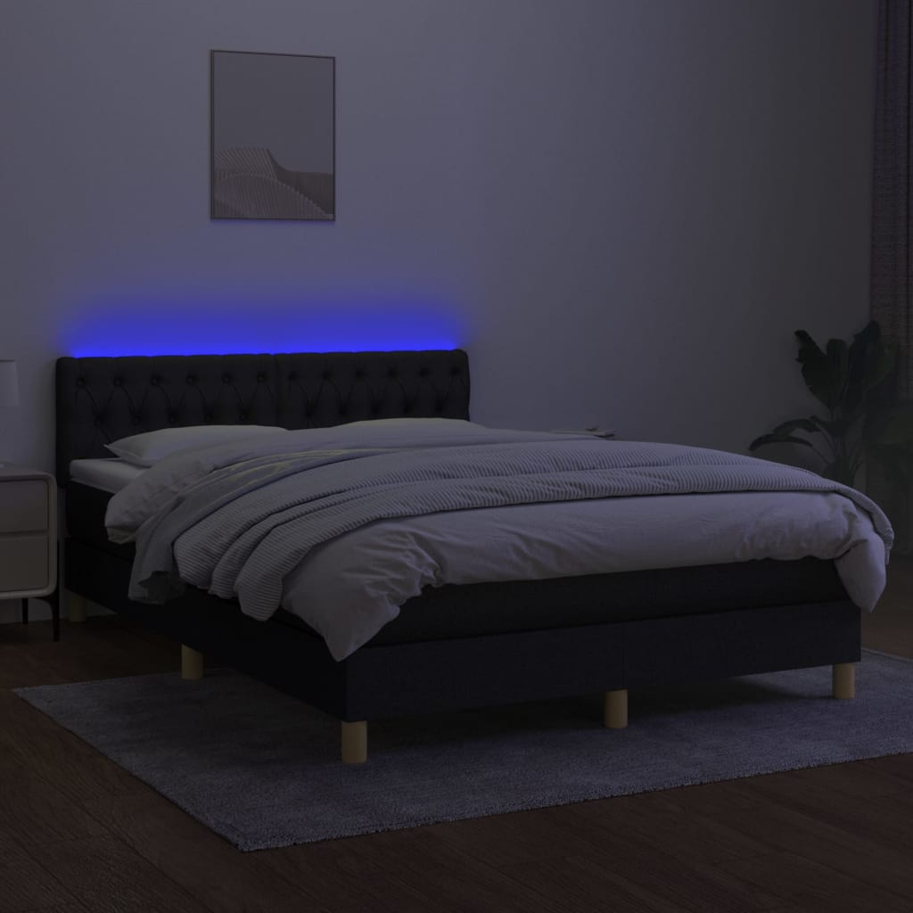 Krevet box spring s madracem LED crni 140x190 cm od tkanine