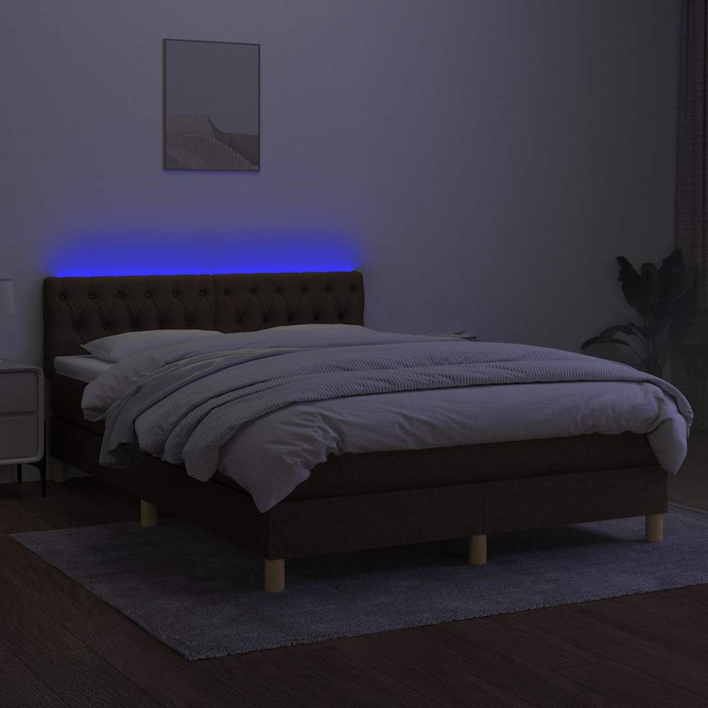 Krevet box spring s madracem LED tamnosmeđi 140x190 cm tkanina