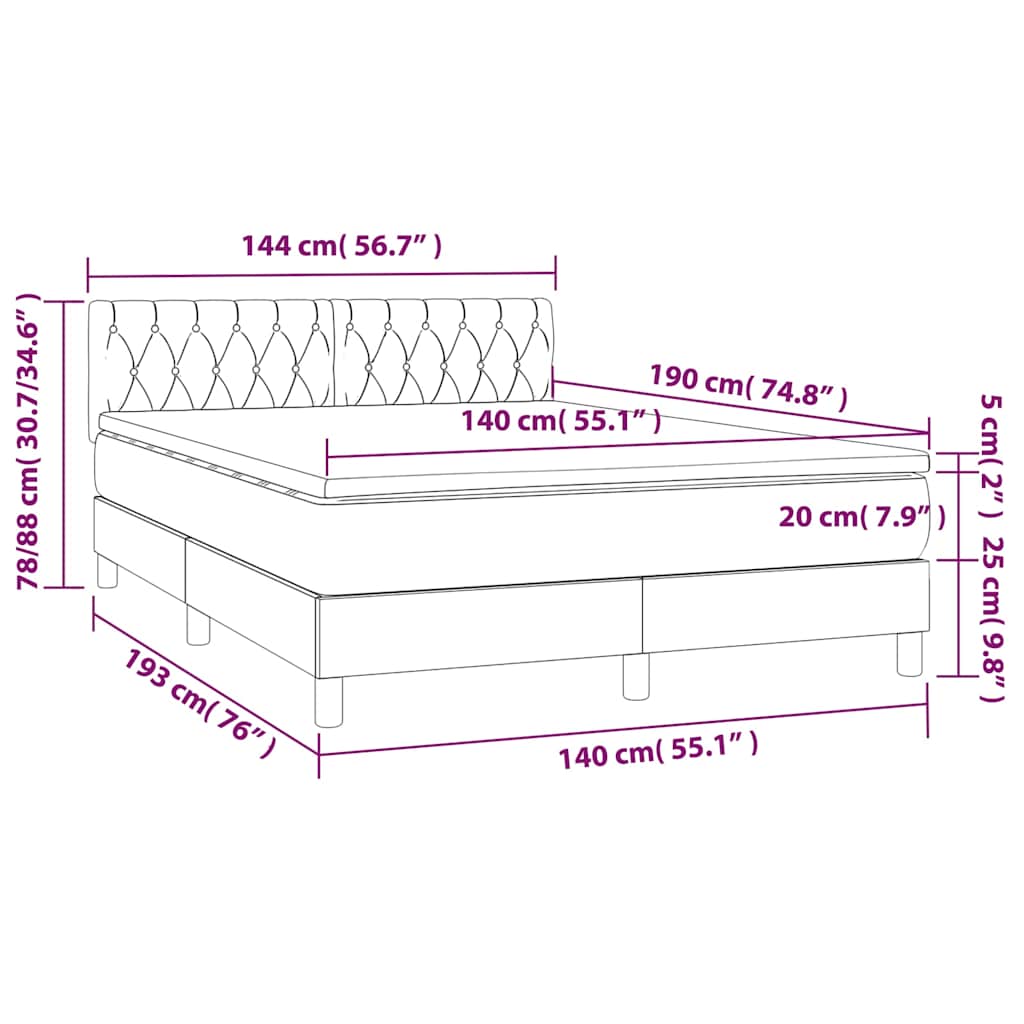 Krevet box spring s madracem LED tamnosmeđi 140x190 cm tkanina