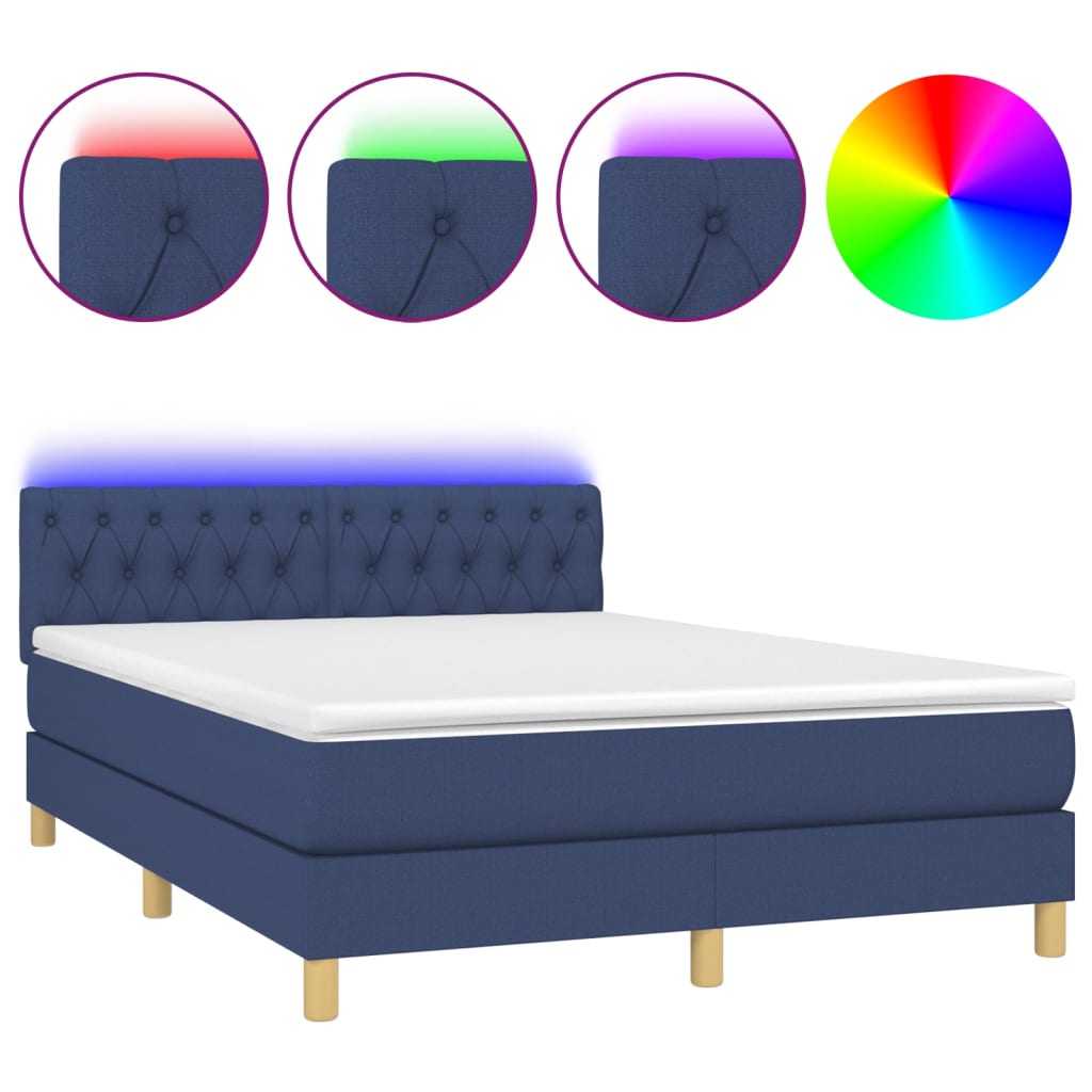 Krevet box spring s madracem LED plavi 140x190 cm od tkanine