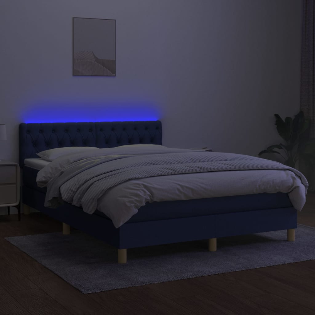 Krevet box spring s madracem LED plavi 140x190 cm od tkanine