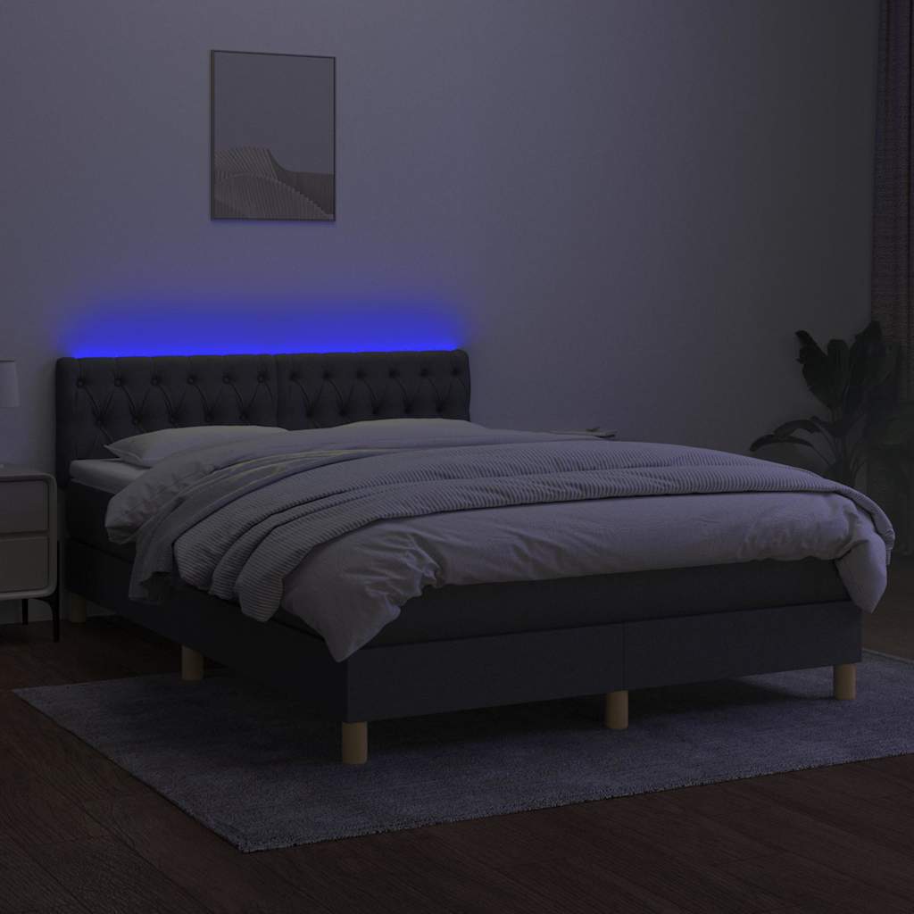 Krevet box spring s madracem LED tamnosivi 140x200 cm tkanina