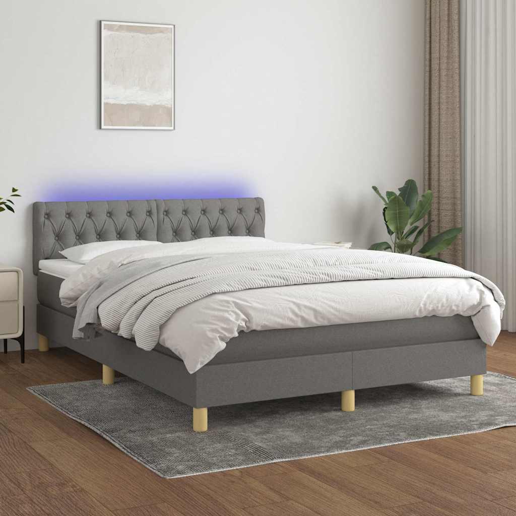 Krevet box spring s madracem LED tamnosivi 140x200 cm tkanina