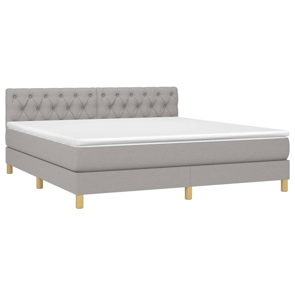 Krevet box spring s madracem LED svjetlosivi 160x200 cm tkanina
