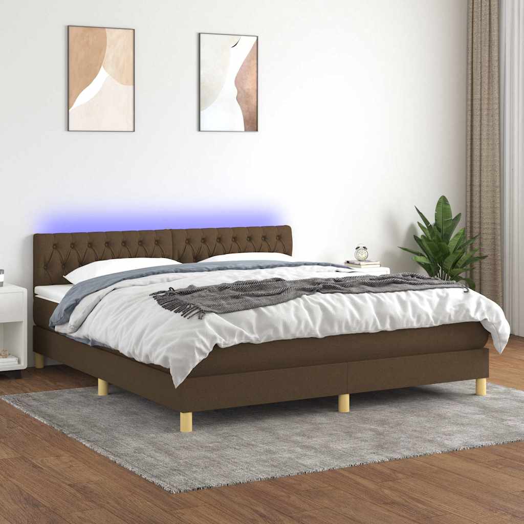 Krevet box spring s madracem LED tamnosmeđi 160x200 cm tkanina