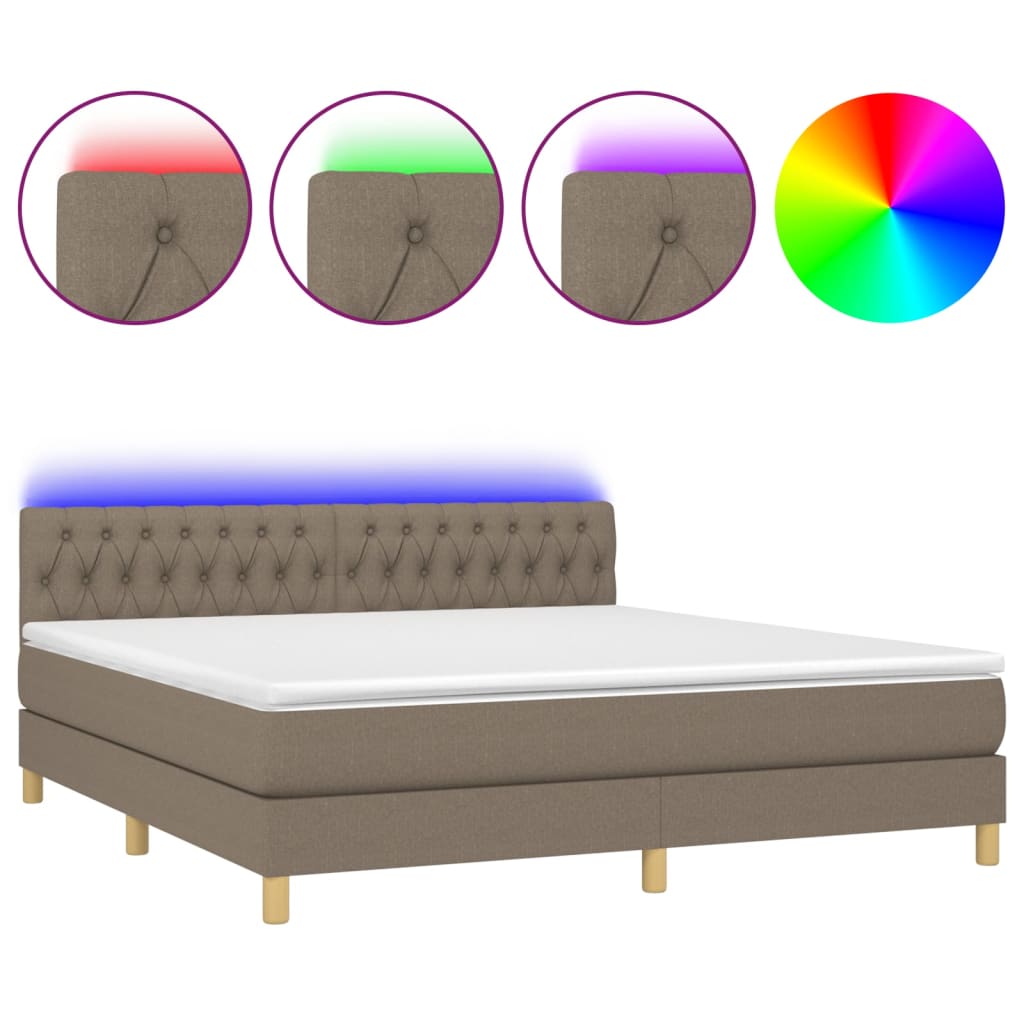 Krevet box spring s madracem LED smeđesivi 160x200 cm tkanina