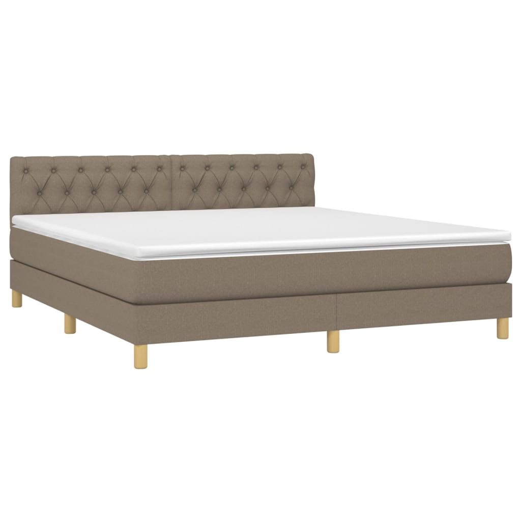 Krevet box spring s madracem LED smeđesivi 160x200 cm tkanina