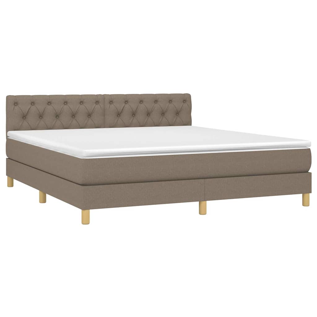 Krevet box spring s madracem LED smeđesivi 160x200 cm tkanina