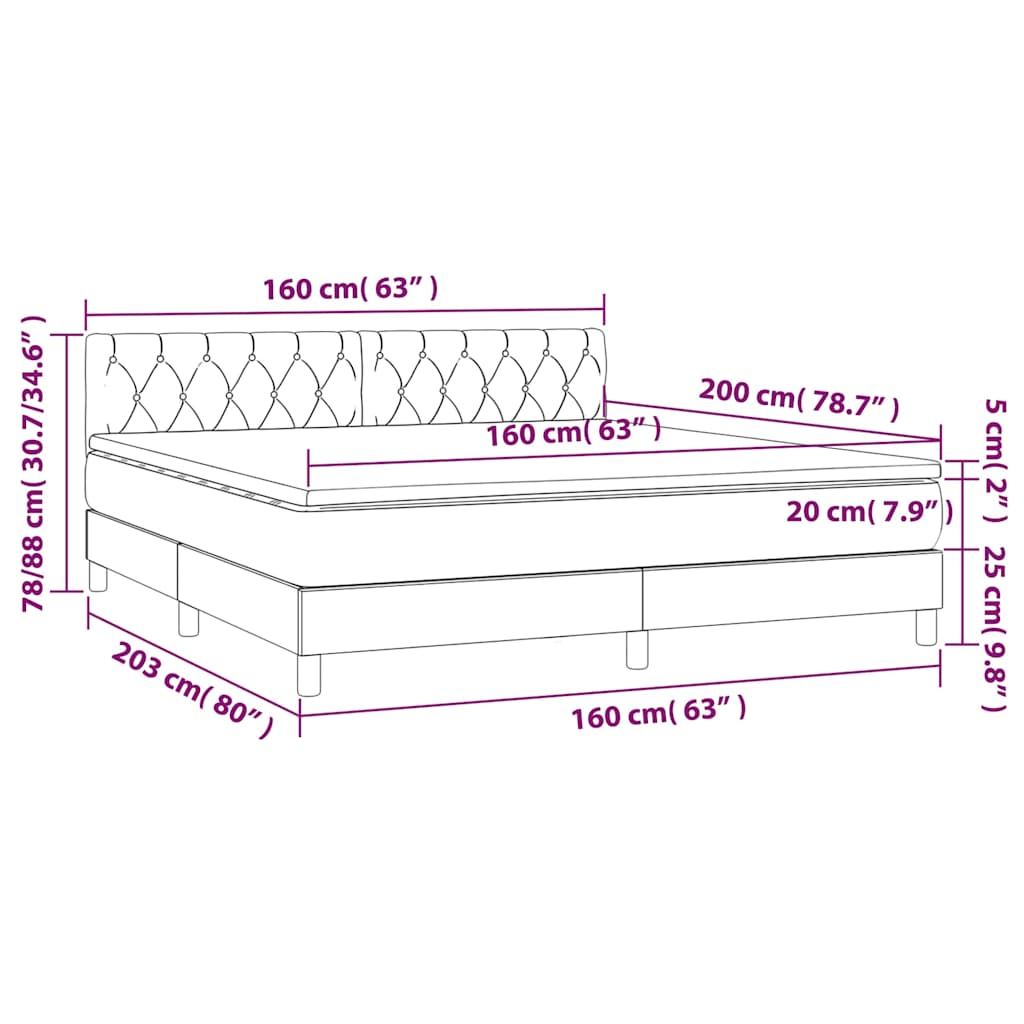 Krevet box spring s madracem LED smeđesivi 160x200 cm tkanina