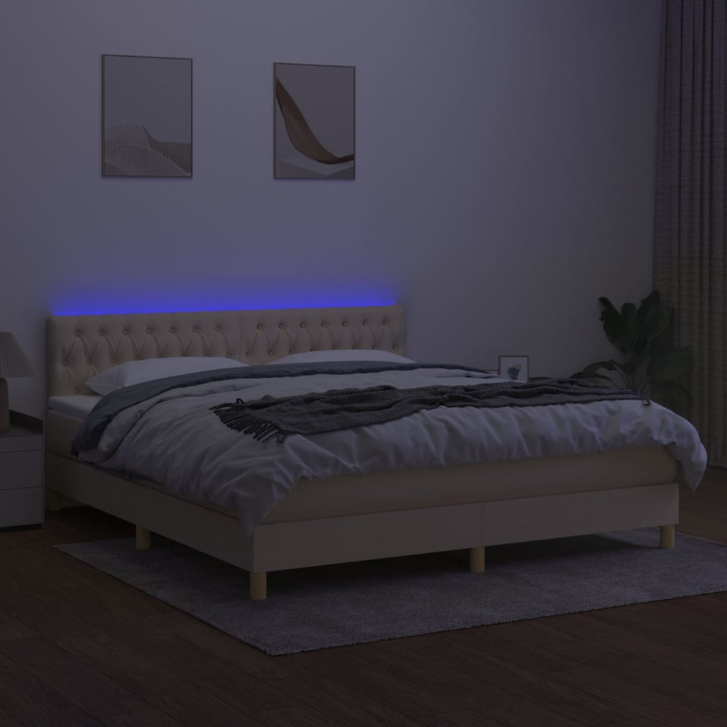 Krevet box spring s madracem LED krem 160x200 cm od tkanine