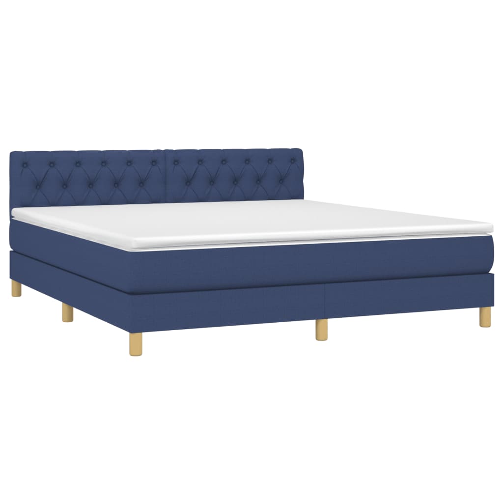 Krevet box spring s madracem LED plavi 160x200 cm od tkanine