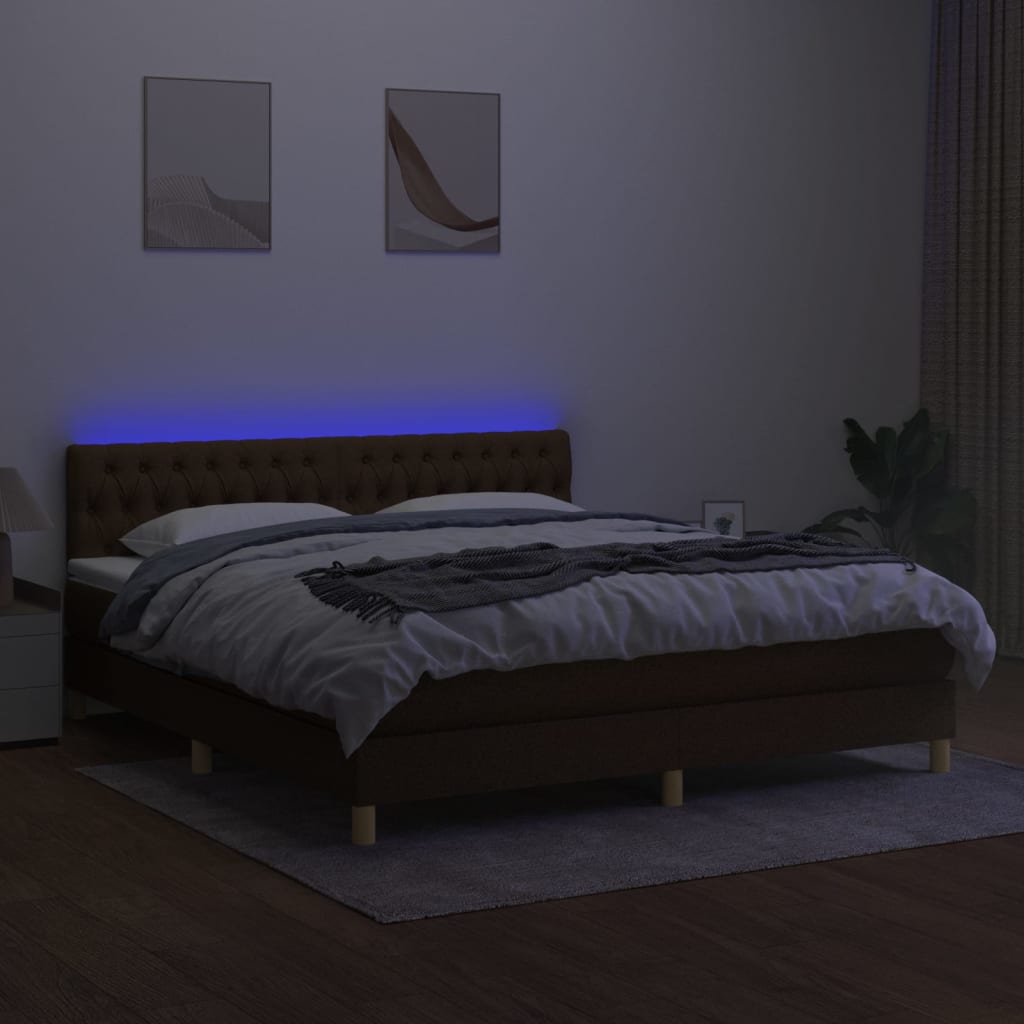 Krevet box spring s madracem LED tamnosmeđi 180x200 cm tkanina
