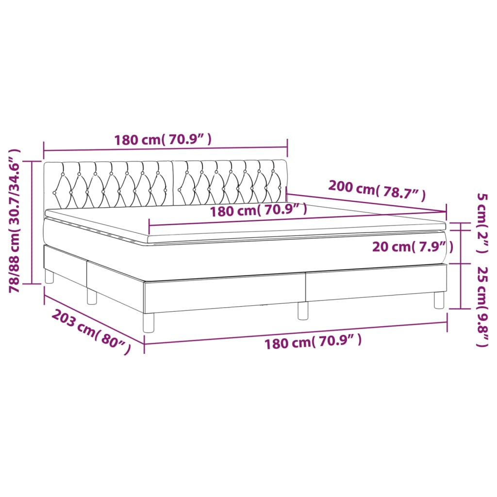 Krevet box spring s madracem LED tamnosmeđi 180x200 cm tkanina