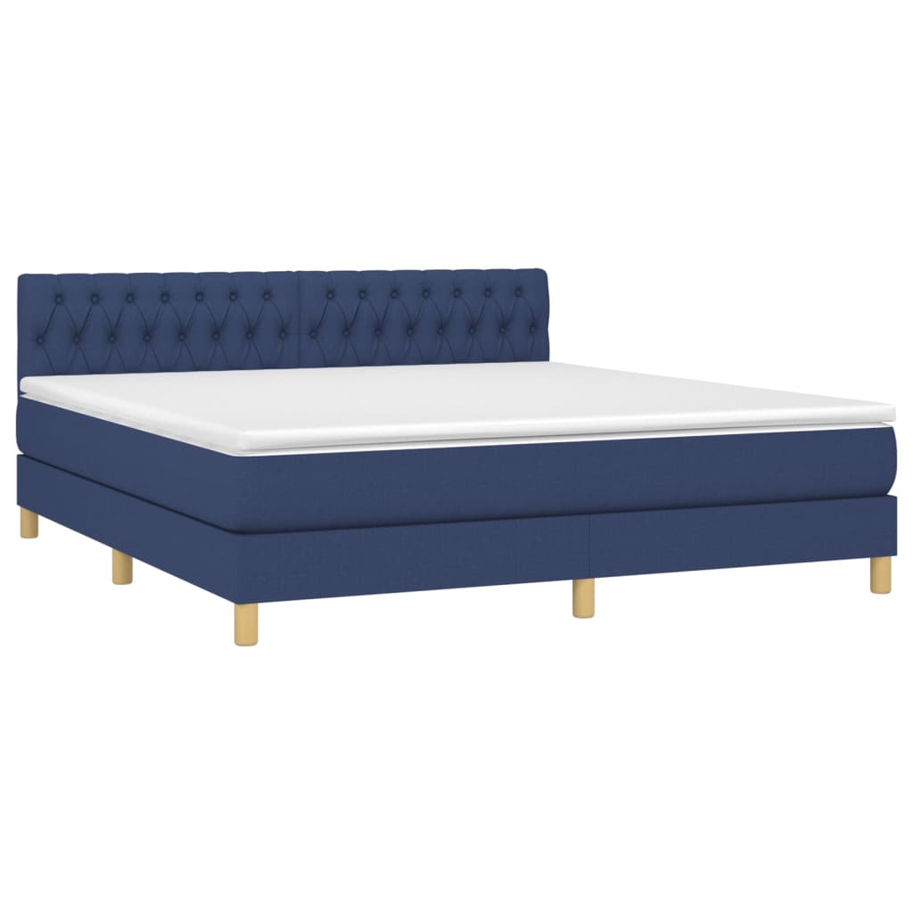 Krevet box spring s madracem LED plavi 180x200 cm od tkanine