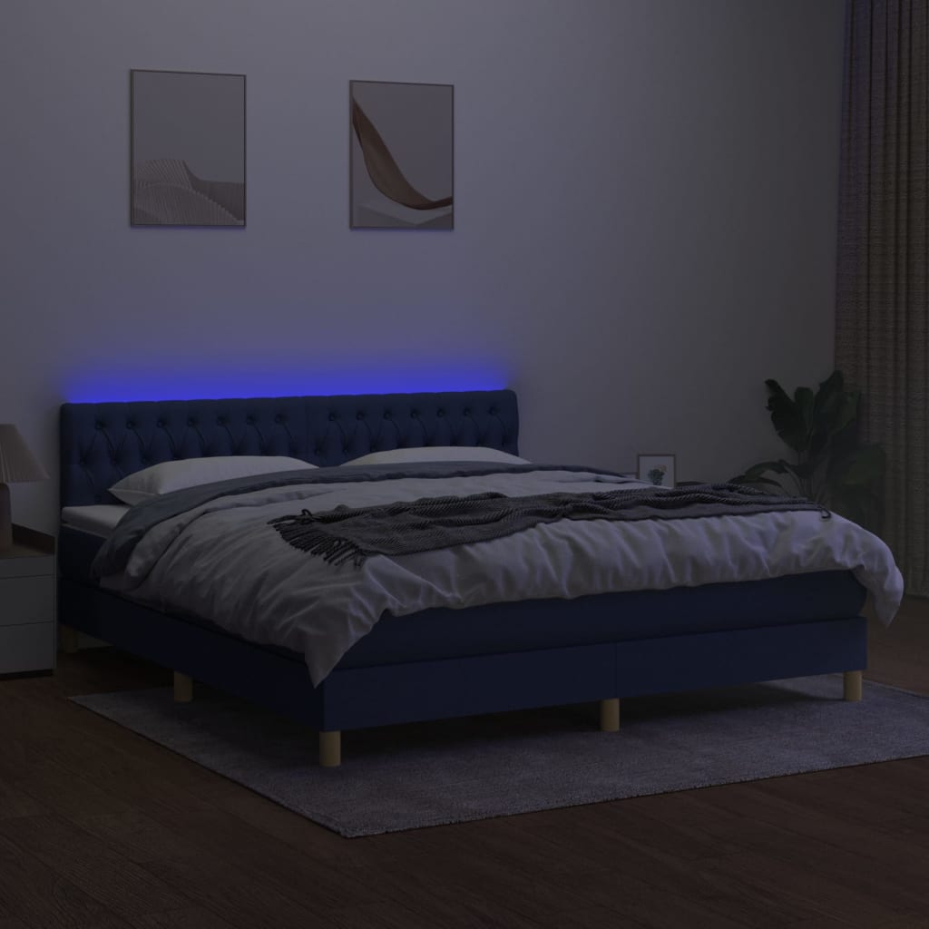 Krevet box spring s madracem LED plavi 180x200 cm od tkanine