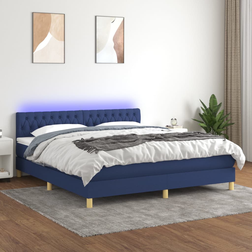 Krevet box spring s madracem LED plavi 180x200 cm od tkanine