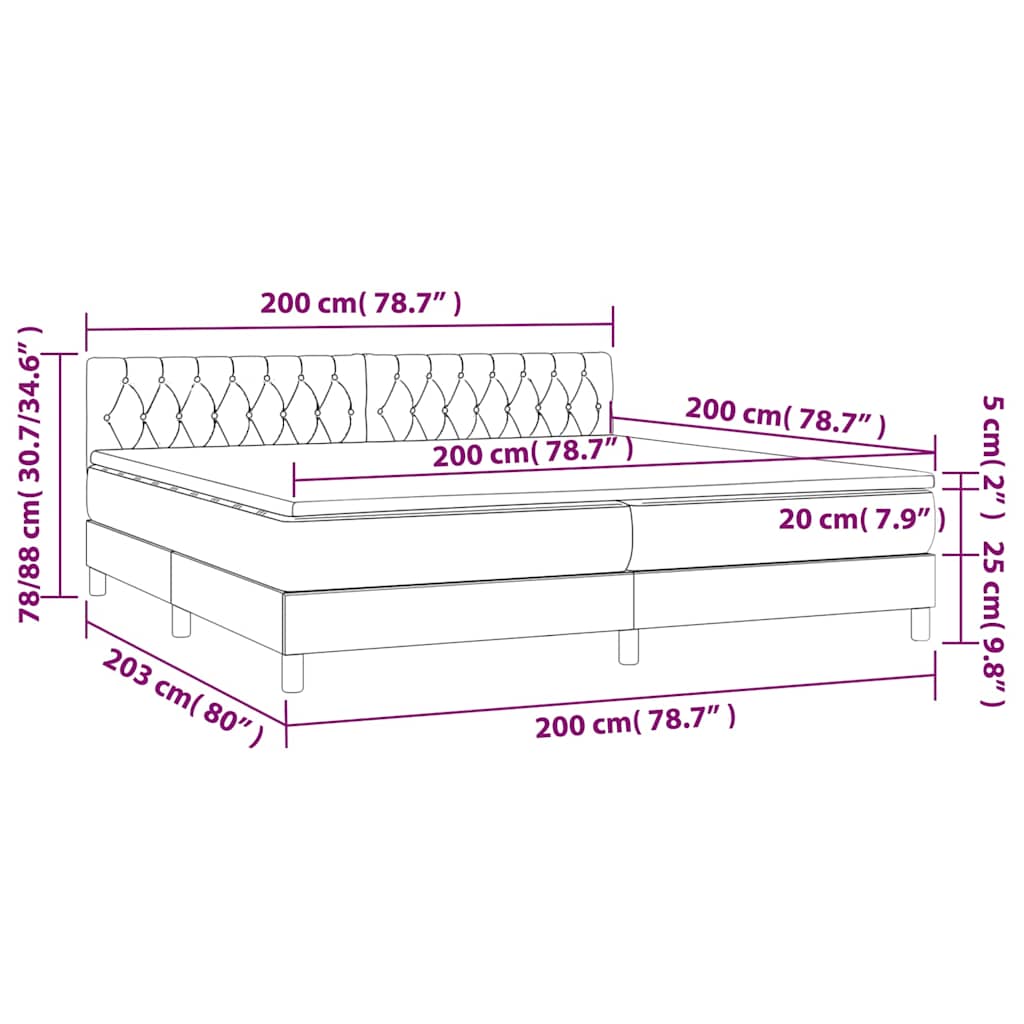 Krevet box spring s madracem LED tamnosmeđi 200x200 cm tkanina