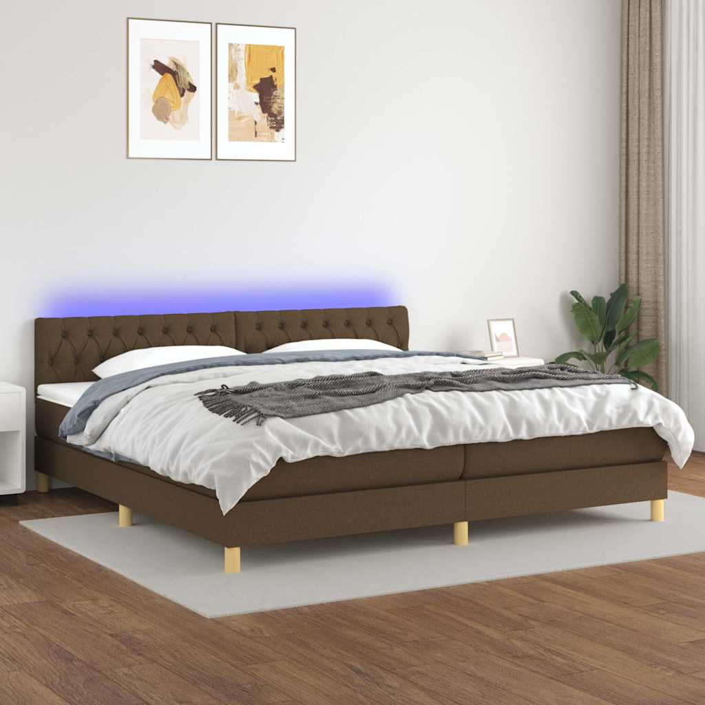 Krevet box spring s madracem LED tamnosmeđi 200x200 cm tkanina