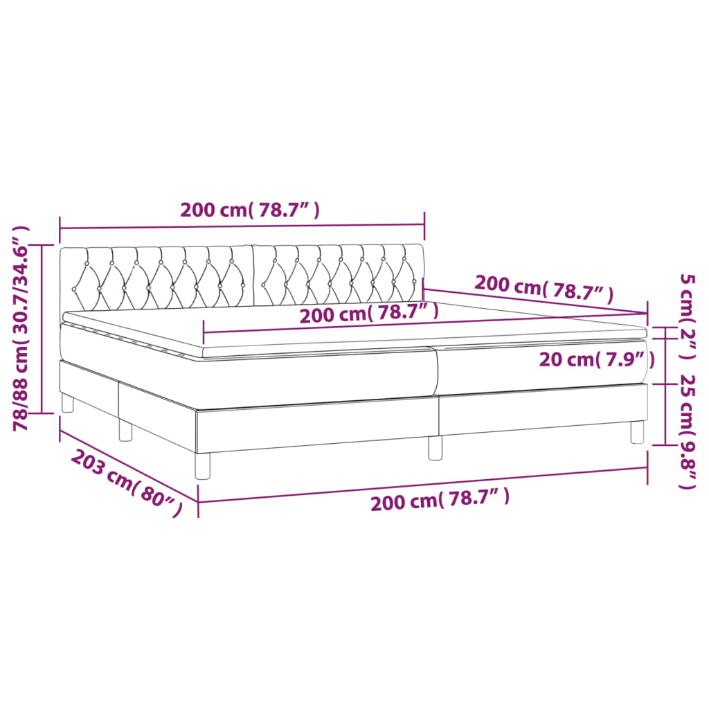 Krevet box spring s madracem LED smeđesivi 200x200 cm tkanina