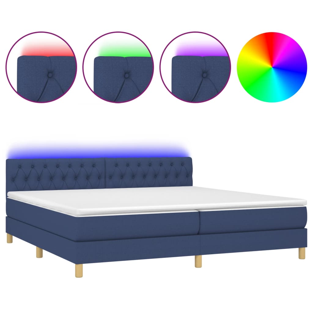 Krevet box spring s madracem LED plavi 200x200 cm od tkanine