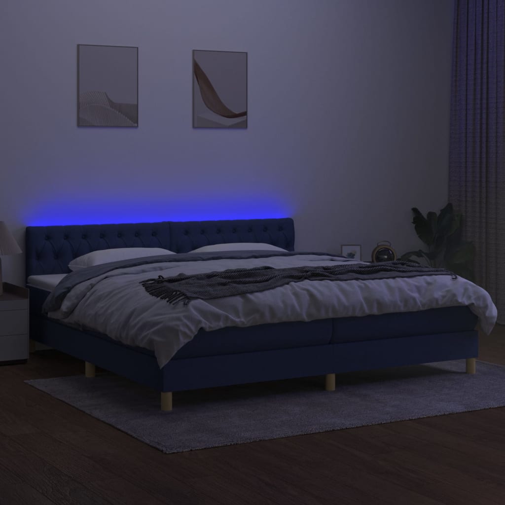 Krevet box spring s madracem LED plavi 200x200 cm od tkanine