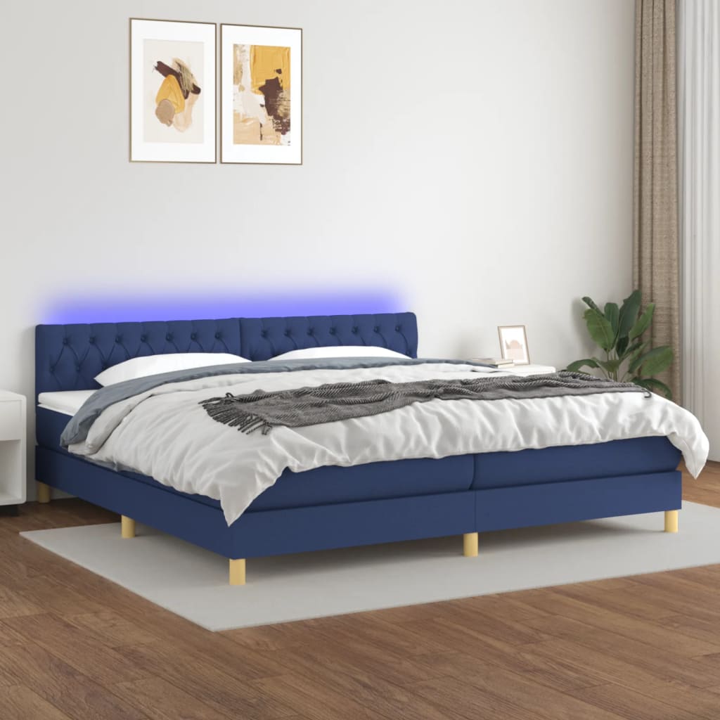 Krevet box spring s madracem LED plavi 200x200 cm od tkanine