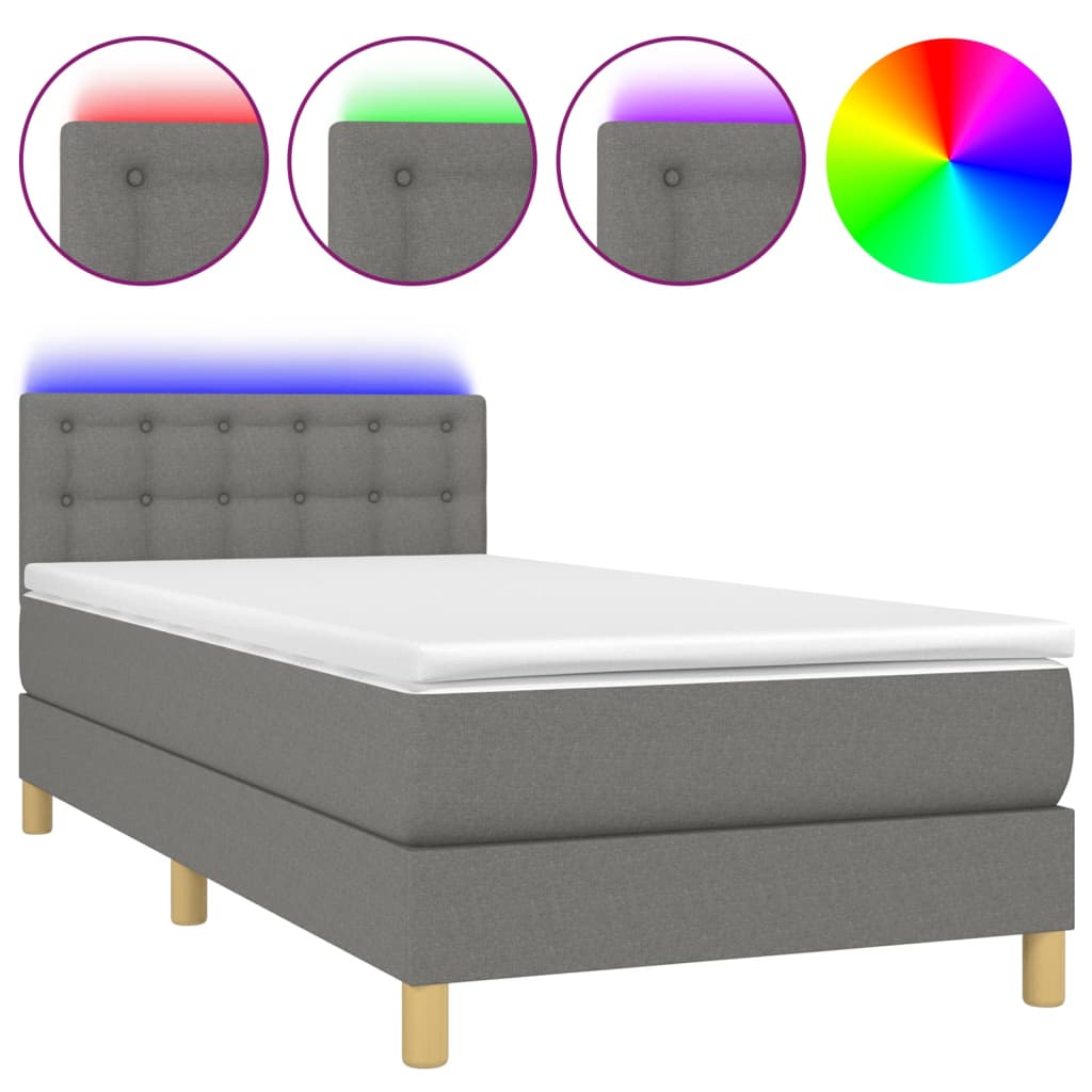 Krevet box spring s madracem LED tamnosivi 80 x 200 cm tkanina