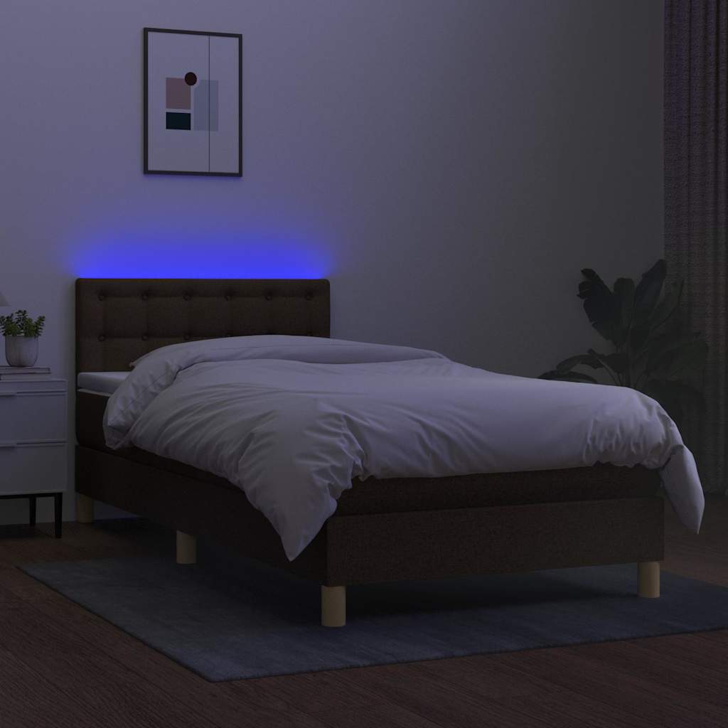 Krevet box spring s madracem LED tamnosmeđi 80 x 200 cm tkanina