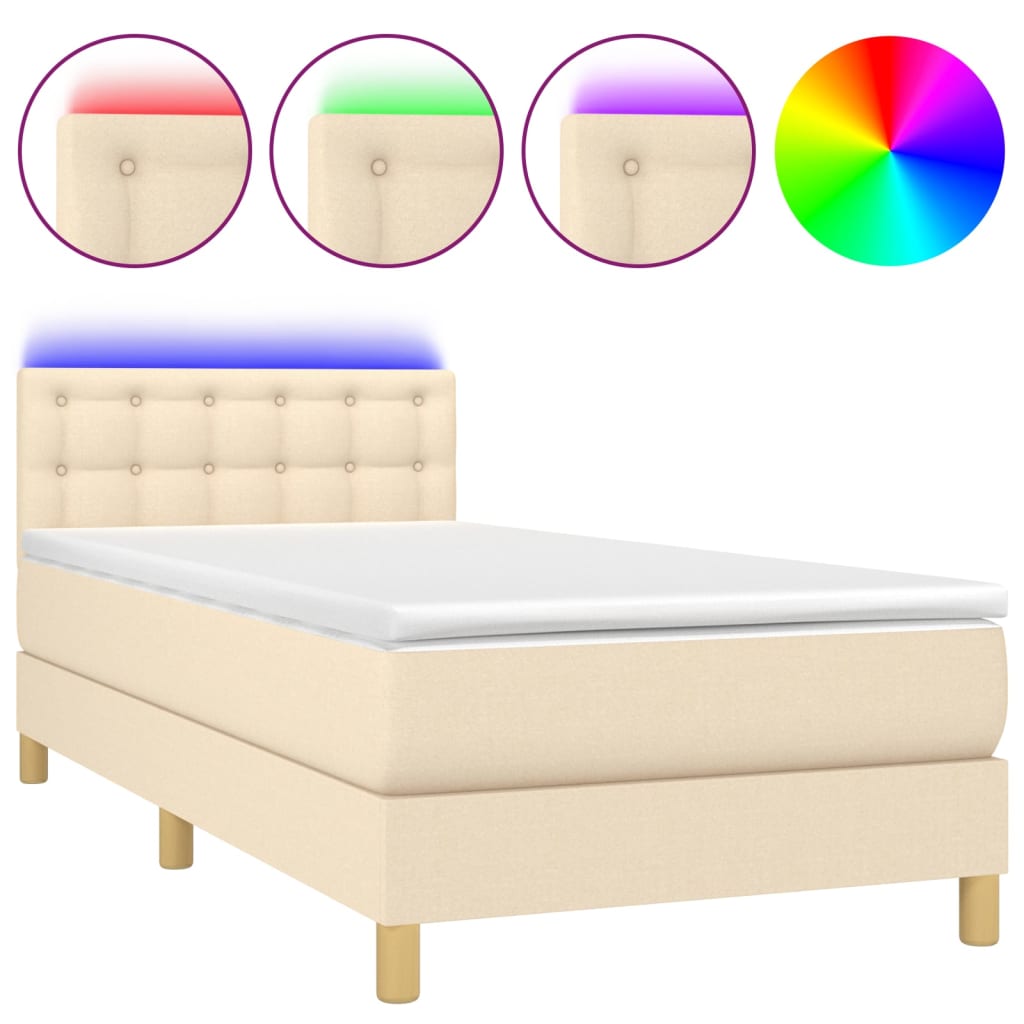 Krevet box spring s madracem LED krem 80 x 200 cm od tkanine