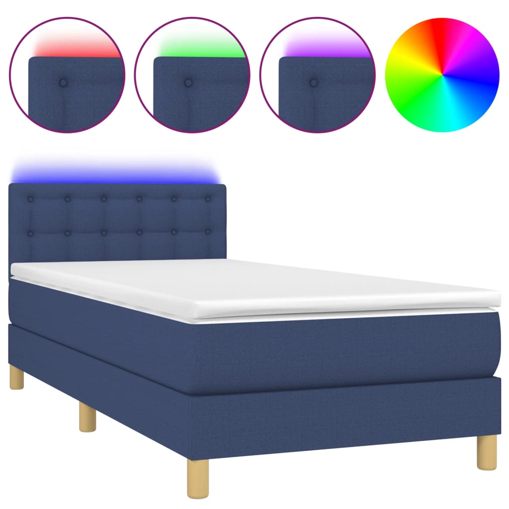 Krevet box spring s madracem LED plavi 80 x 200 cm od tkanine