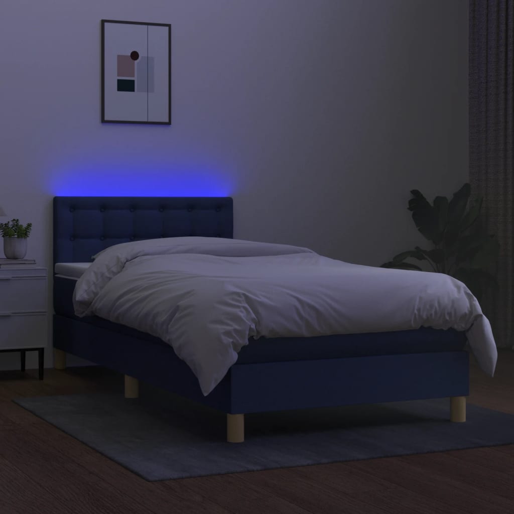 Krevet box spring s madracem LED plavi 80 x 200 cm od tkanine