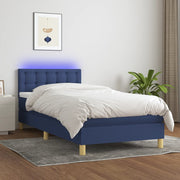 Krevet box spring s madracem LED plavi 80 x 200 cm od tkanine